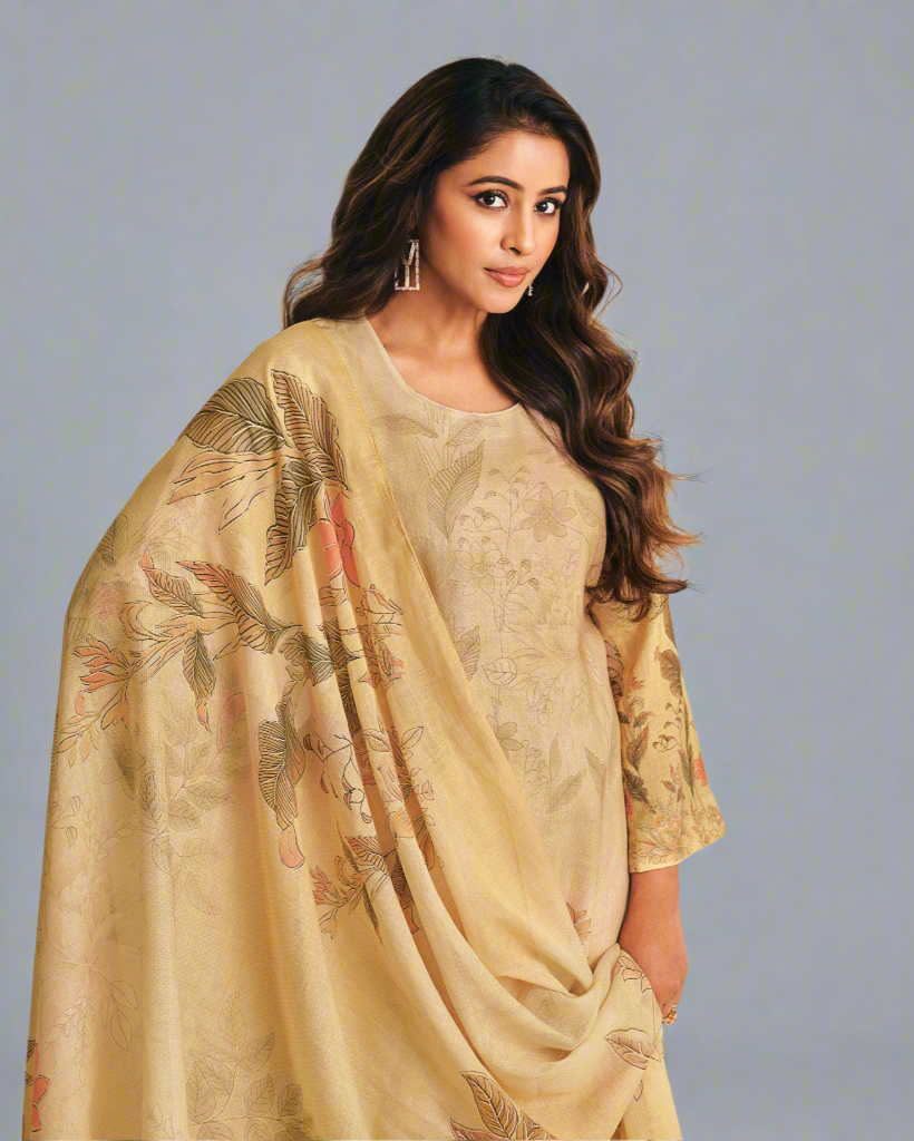 Mustard Muslin Floral Print Suit Set