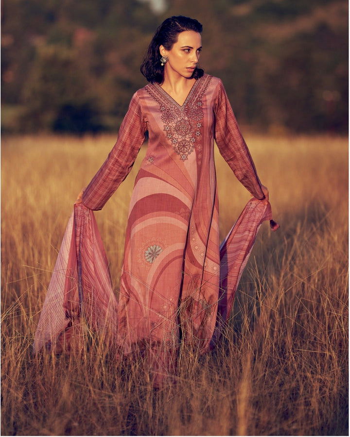 44449 - Printed Cotton Embroidered Suit With Cotton Duppatta