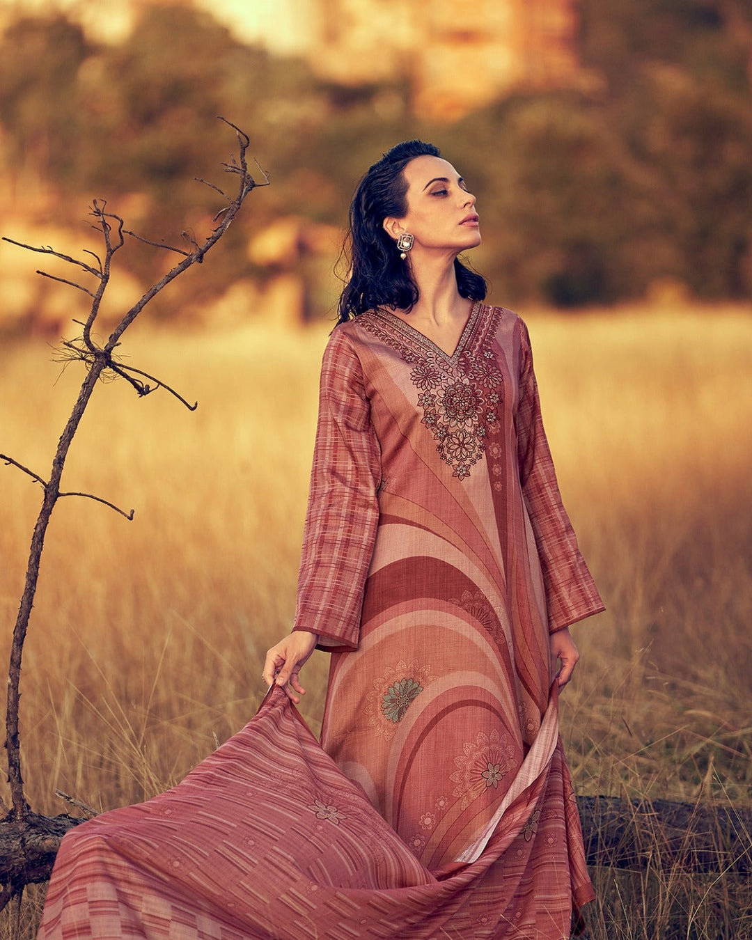 44449 - Printed Cotton Embroidered Suit With Cotton Duppatta