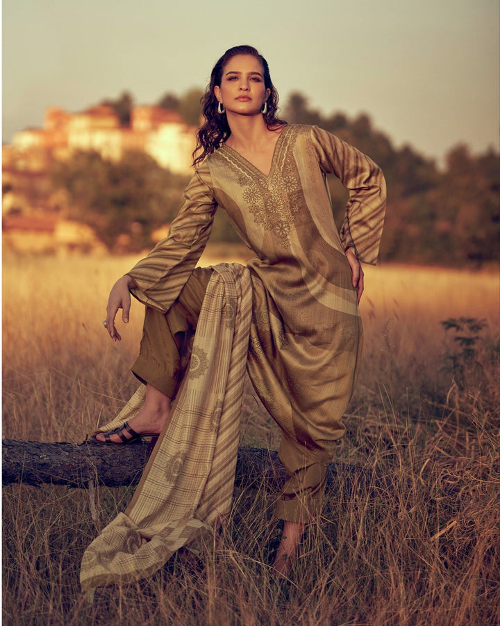 44450 - Printed Cotton Embroidered Suit With Cotton Duppatta