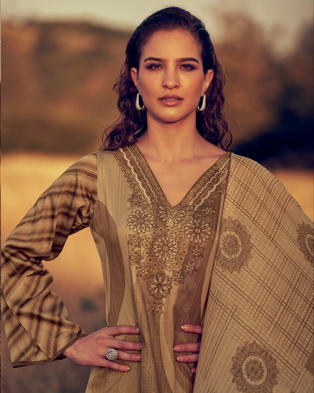 44450 - Printed Cotton Embroidered Suit With Cotton Duppatta