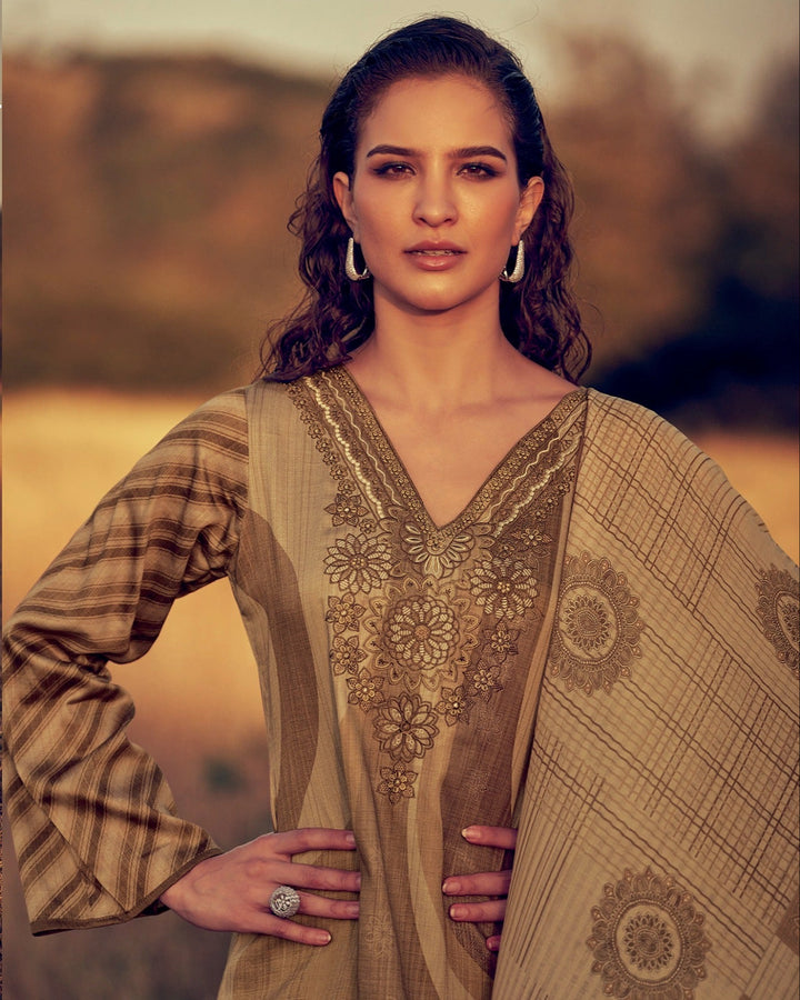 44450 - Printed Cotton Embroidered Suit With Cotton Duppatta