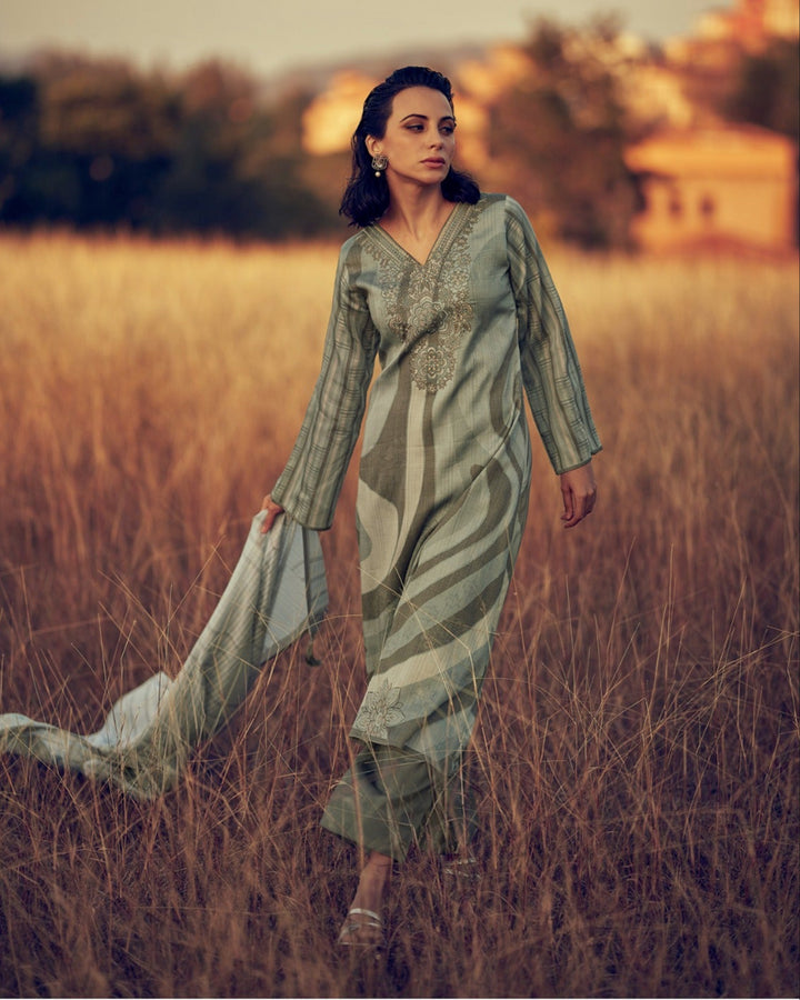 44451 - Printed Cotton Embroidered Suit With Cotton Duppatta