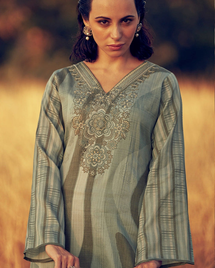 44451 - Printed Cotton Embroidered Suit With Cotton Duppatta