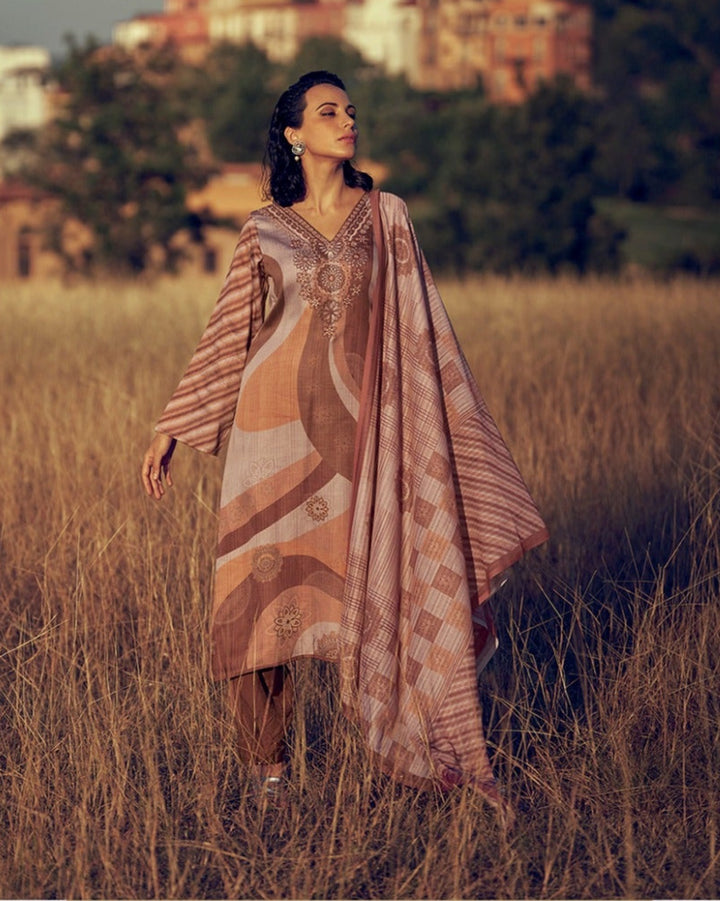 44452 - Printed Cotton Embroidered Suit With Cotton Duppatta