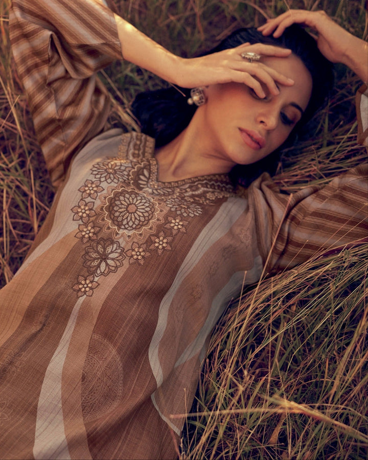 44452 - Printed Cotton Embroidered Suit With Cotton Duppatta