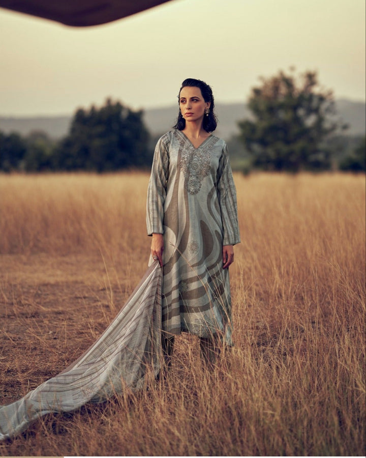 44453 - Printed Cotton Embroidered Suit With Cotton Duppatta