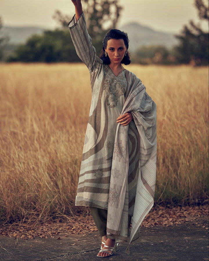 44453 - Printed Cotton Embroidered Suit With Cotton Duppatta
