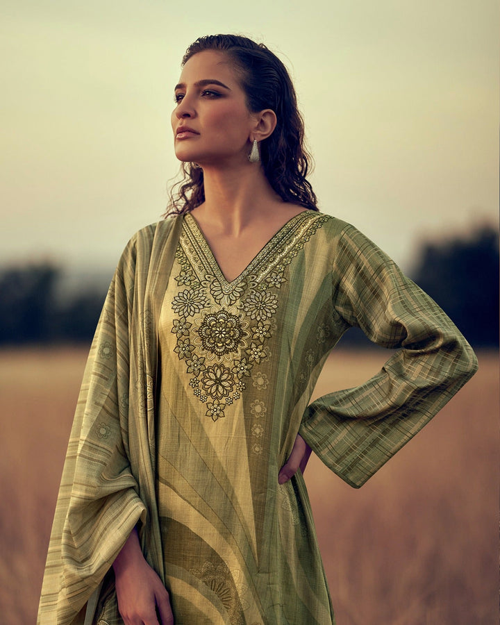 44455 - Printed Cotton Embroidered Suit With Cotton Duppatta
