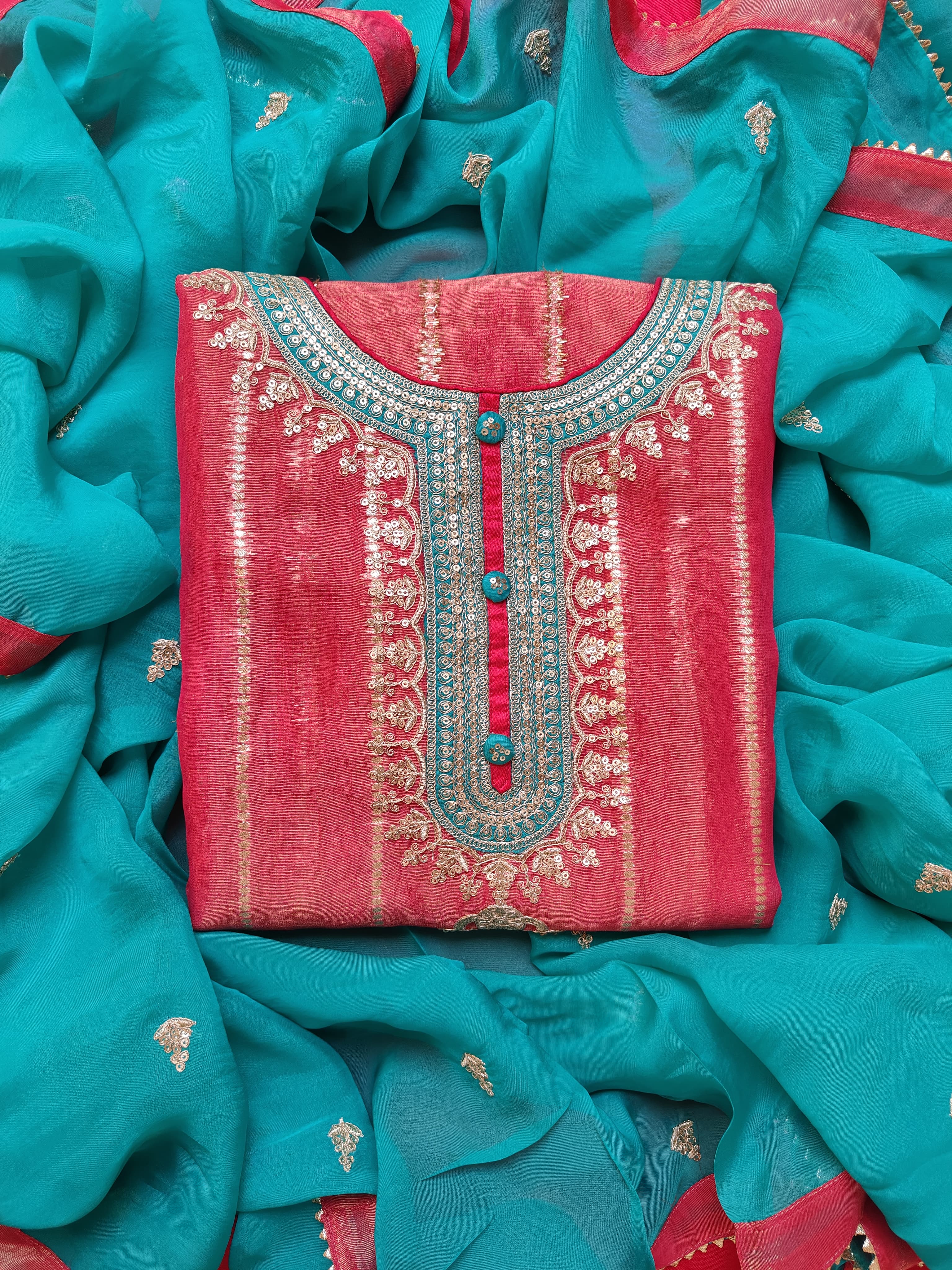 Shimmer Silk Pink Unstitched Salwar Suit fazalandsons