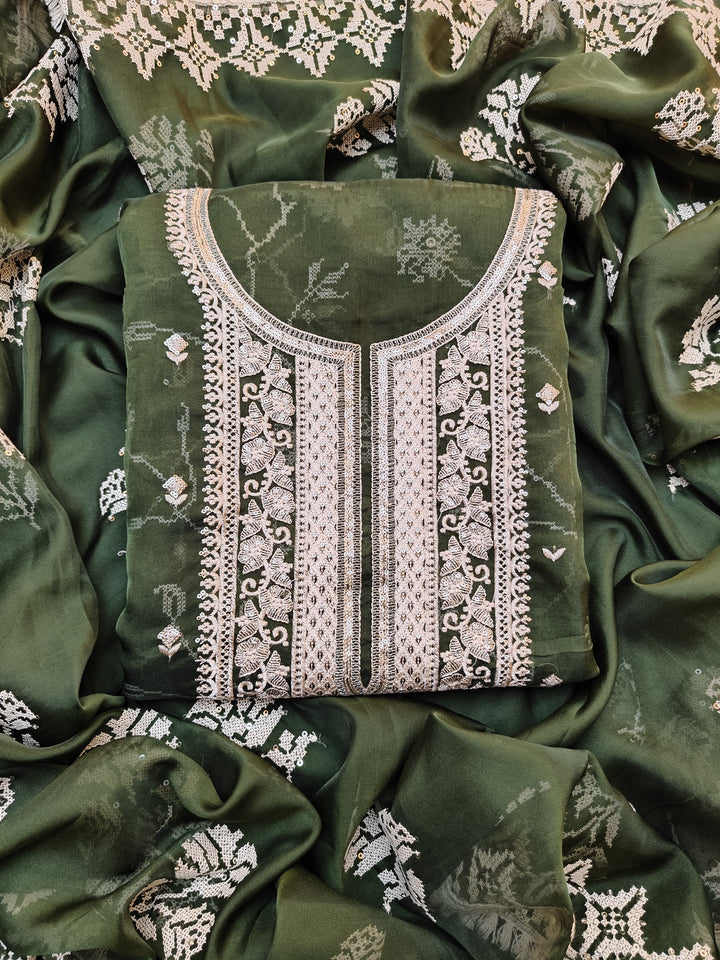Organza Green Unstitched Salwar Suit