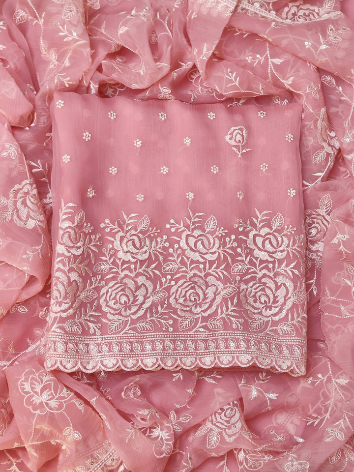 Chinnon Chiffon Embroidery Pink Unstitched Salwar Suits