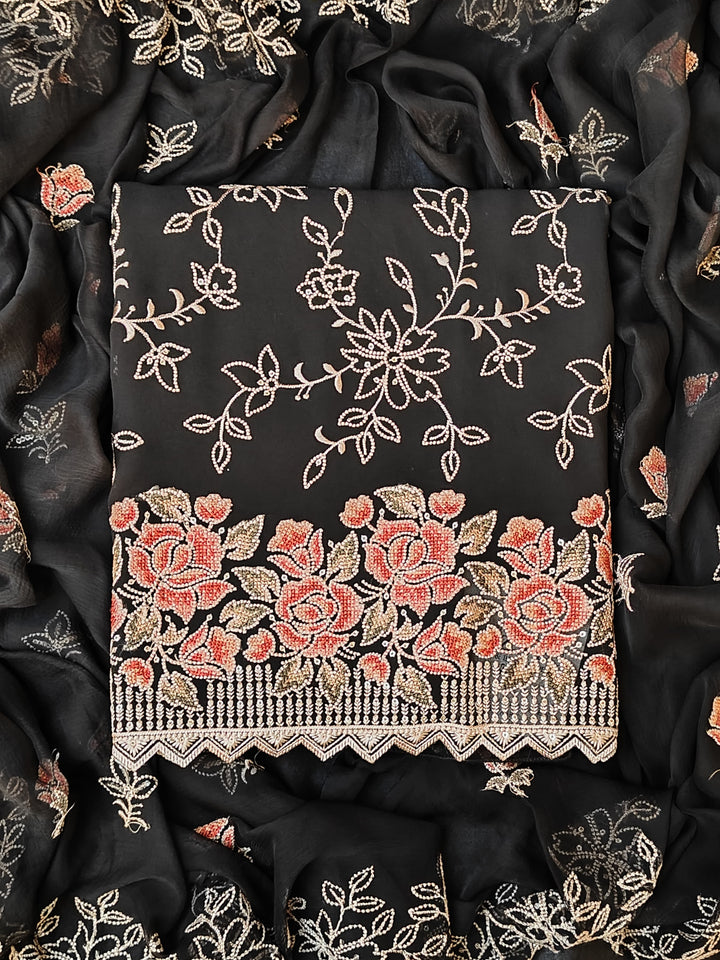 Black Embroidery Georgette Unstitched Salwar Suit
