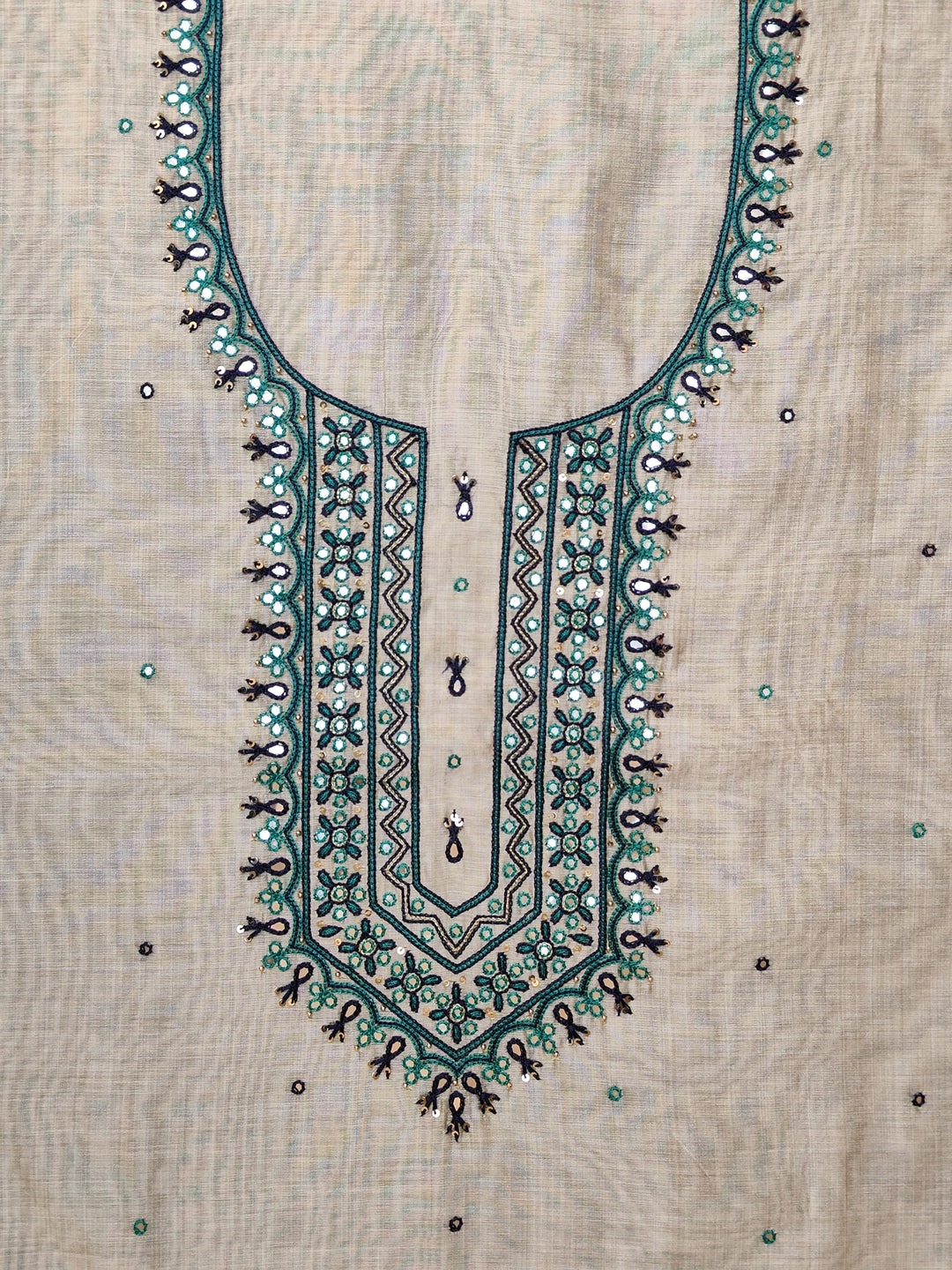 Chanderi Silk  Embroidery Beige Unstitched Salwar Suits