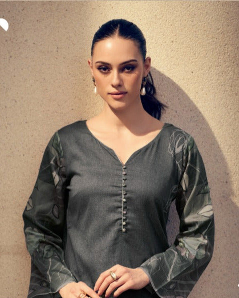 44419 - Printed Cotton Embroidered Suit With Cotton Duppatta