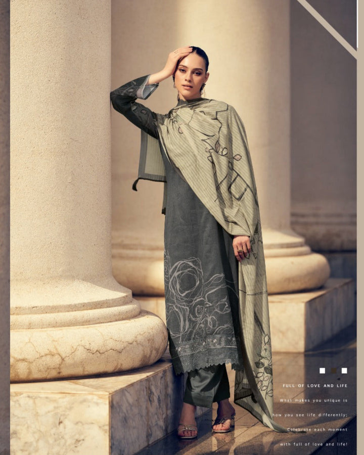 44419 - Printed Cotton Embroidered Suit With Cotton Duppatta