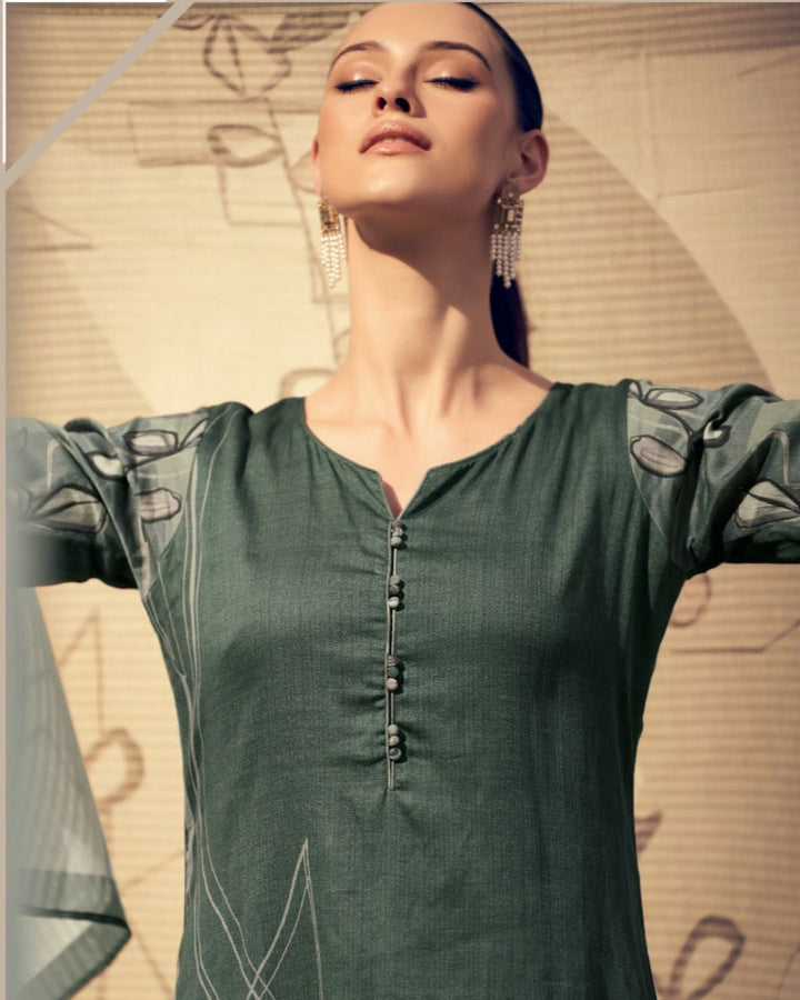 44420 - Printed Cotton Embroidered Suit With Cotton Duppatta