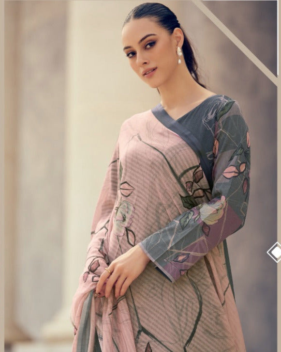 44424 - Printed Cotton Embroidered Suit With Cotton Duppatta