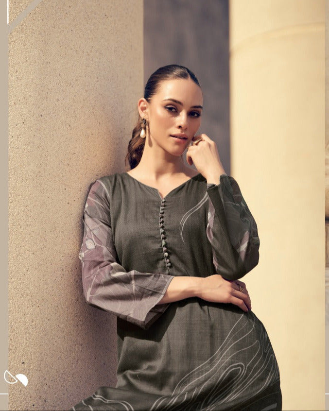 44423 - Printed Cotton Embroidered Suit With Cotton Duppatta