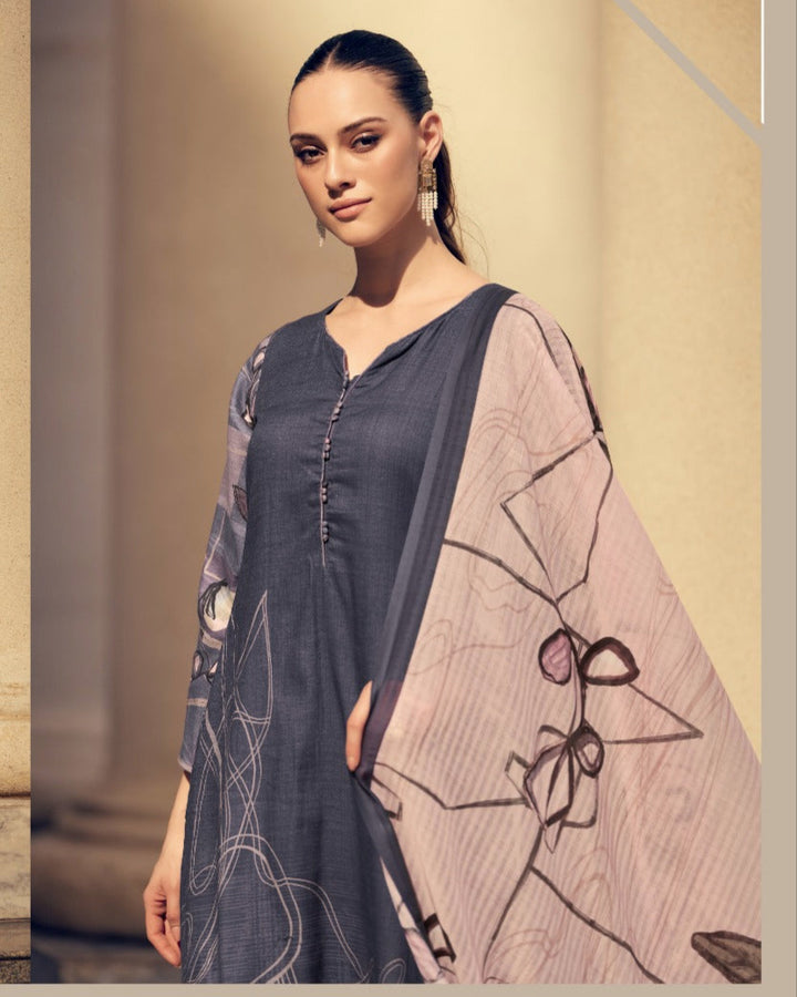 44424 - Printed Cotton Embroidered Suit With Cotton Duppatta