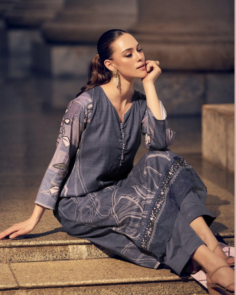 44424 - Printed Cotton Embroidered Suit With Cotton Duppatta