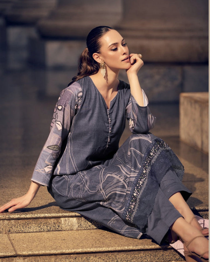 44424 - Printed Cotton Embroidered Suit With Cotton Duppatta