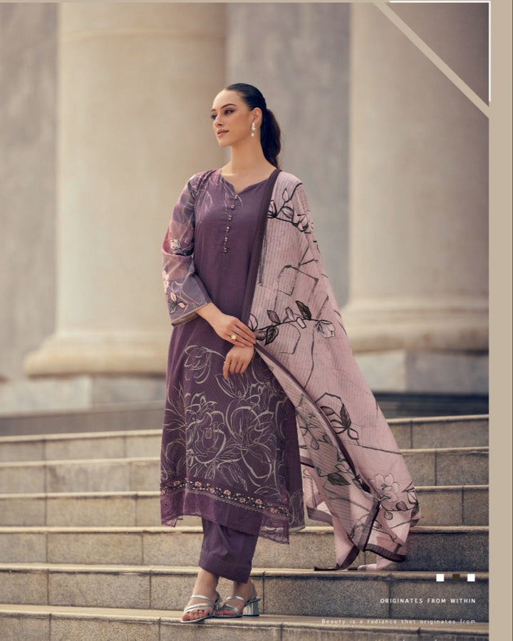 44425 - Printed Cotton Embroidered Suit With Cotton Duppatta