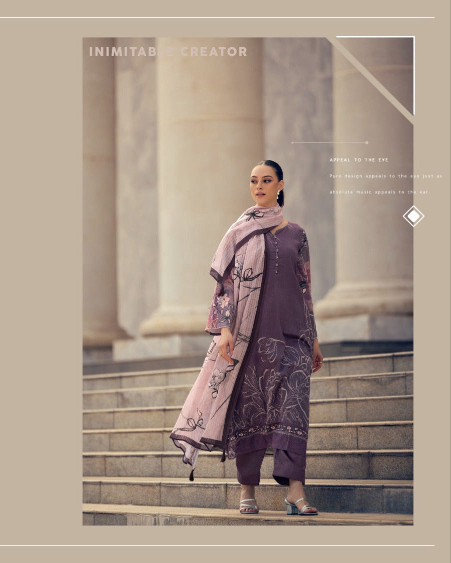 44425 - Printed Cotton Embroidered Suit With Cotton Duppatta