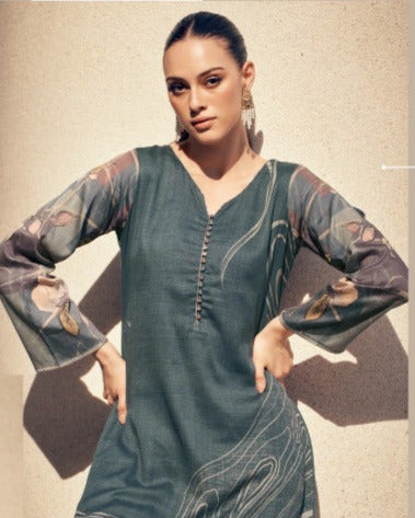 44426 - Printed Cotton Embroidered Suit With Cotton Duppatta