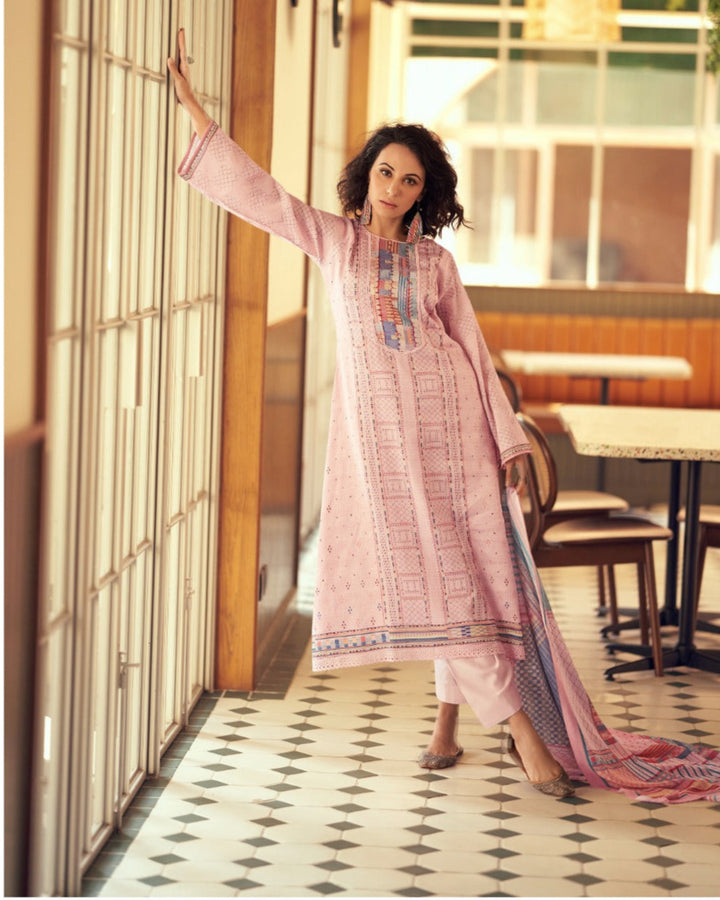 44435 - Printed Cotton Embroidered Suit With Cotton Duppatta