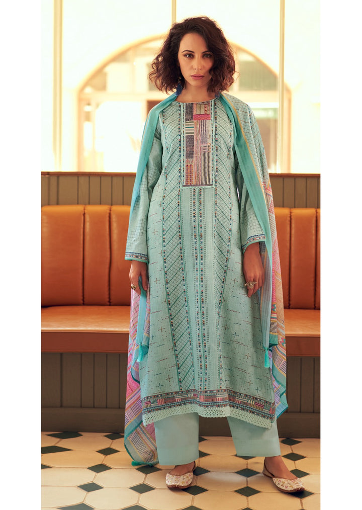 44436 - Printed Cotton Embroidered Suit With Cotton Duppatta