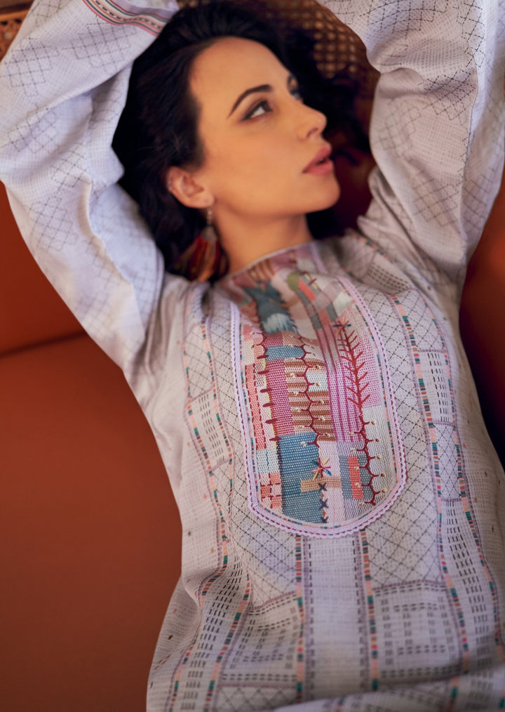 44437 - Printed Cotton Embroidered Suit With Cotton Duppatta