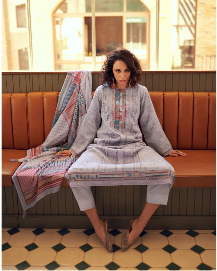 44437 - Printed Cotton Embroidered Suit With Cotton Duppatta