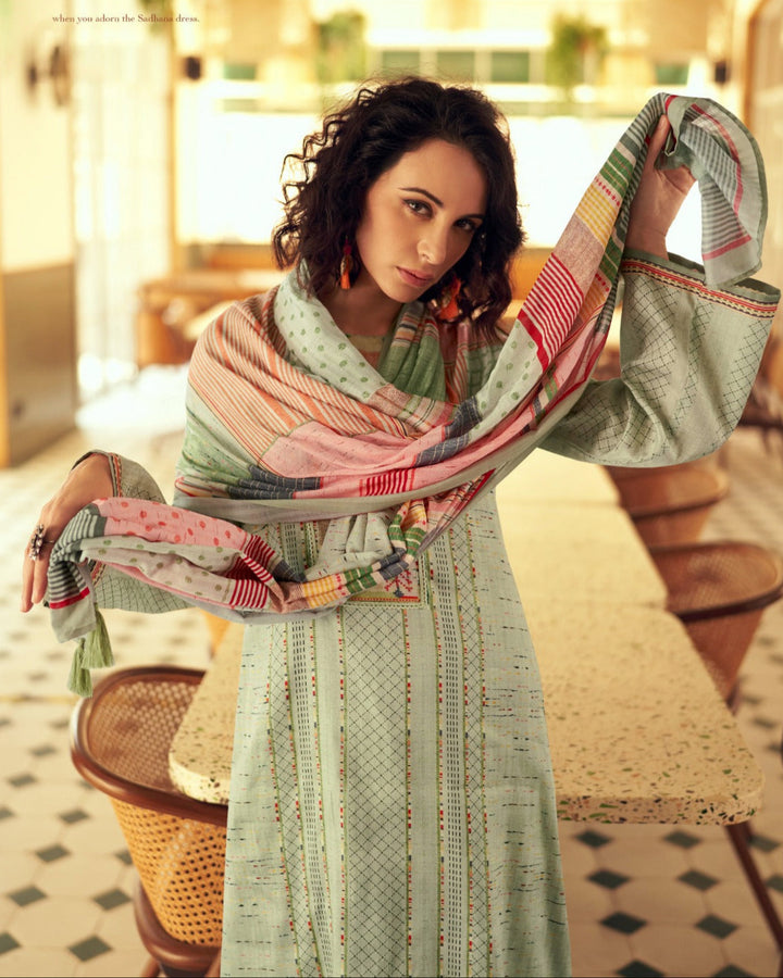 44438 - Printed Cotton Embroidered Suit With Cotton Duppatta