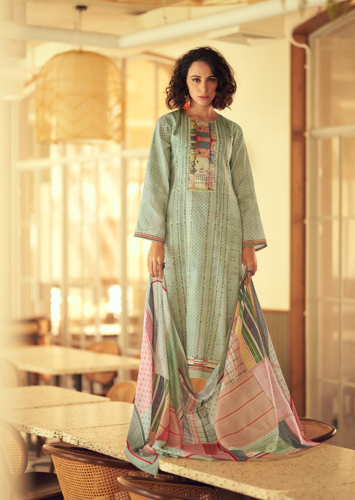 44438 - Printed Cotton Embroidered Suit With Cotton Duppatta