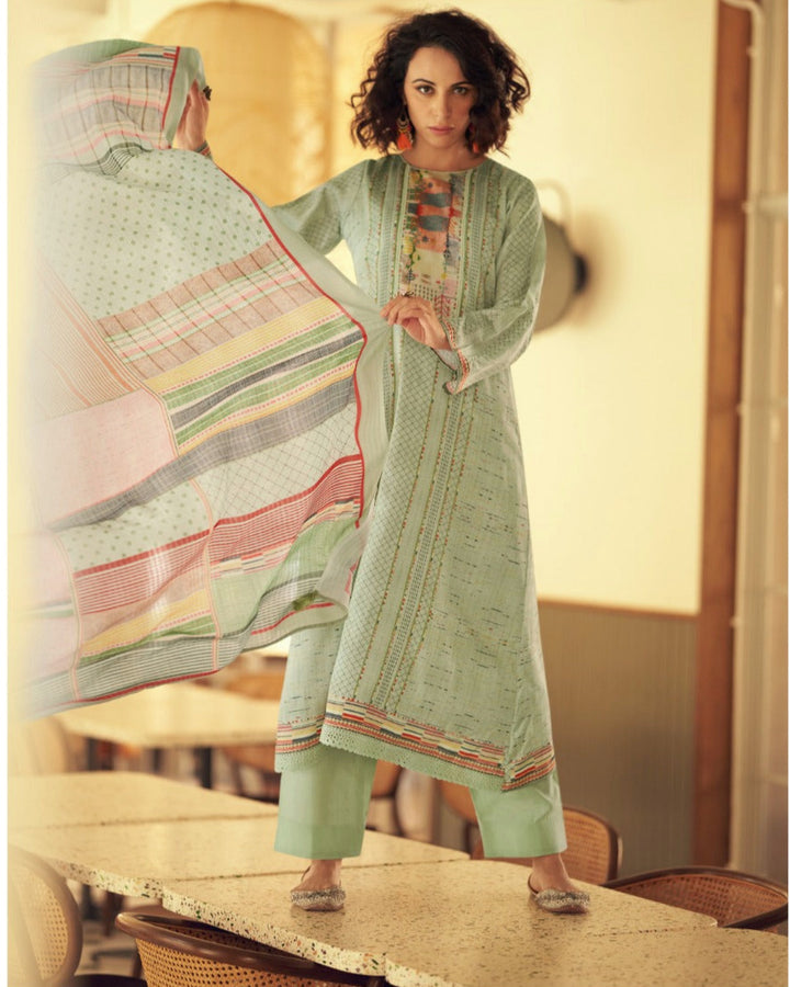 44438 - Printed Cotton Embroidered Suit With Cotton Duppatta