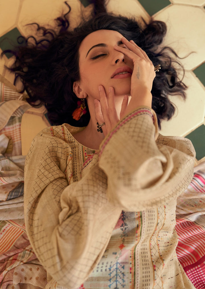 44439 - Printed Cotton Embroidered Suit With Cotton Duppatta