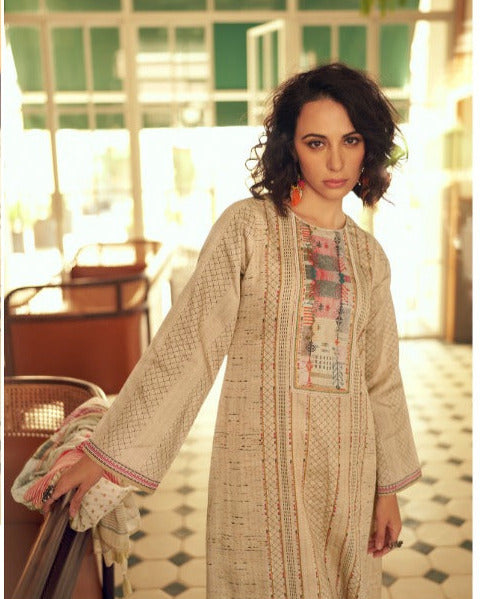 44439 - Printed Cotton Embroidered Suit With Cotton Duppatta