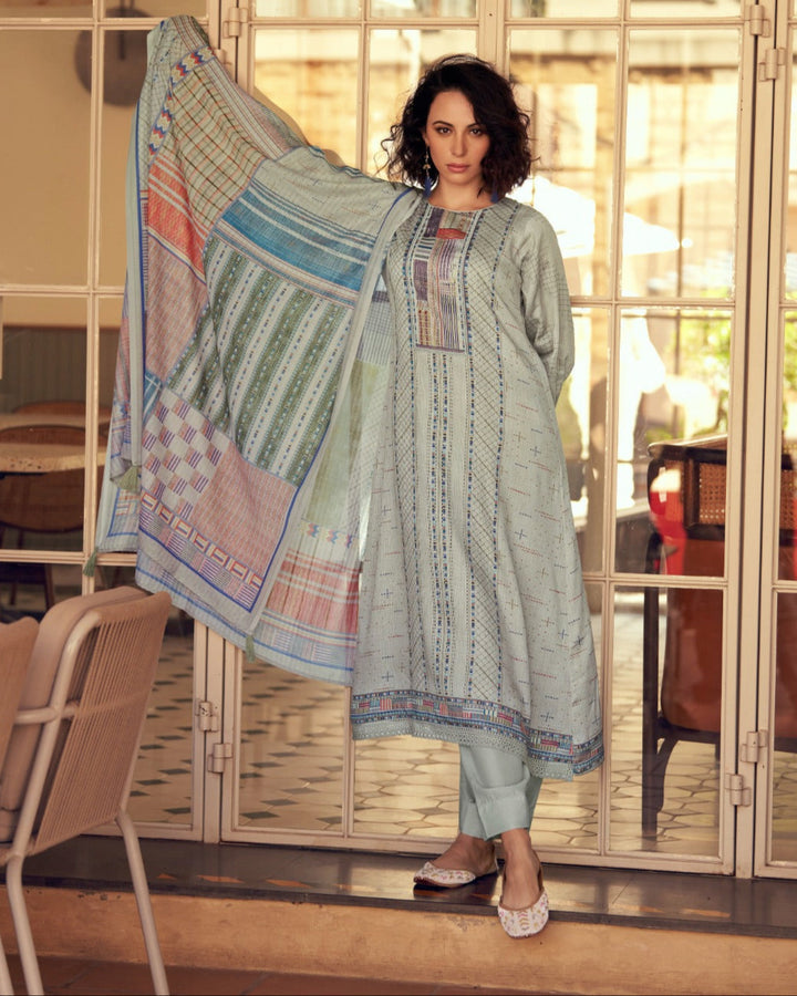 44440 - Printed Cotton Embroidered Suit With Cotton Duppatta
