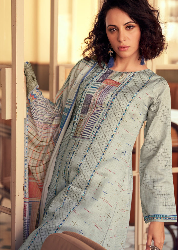 44440 - Printed Cotton Embroidered Suit With Cotton Duppatta