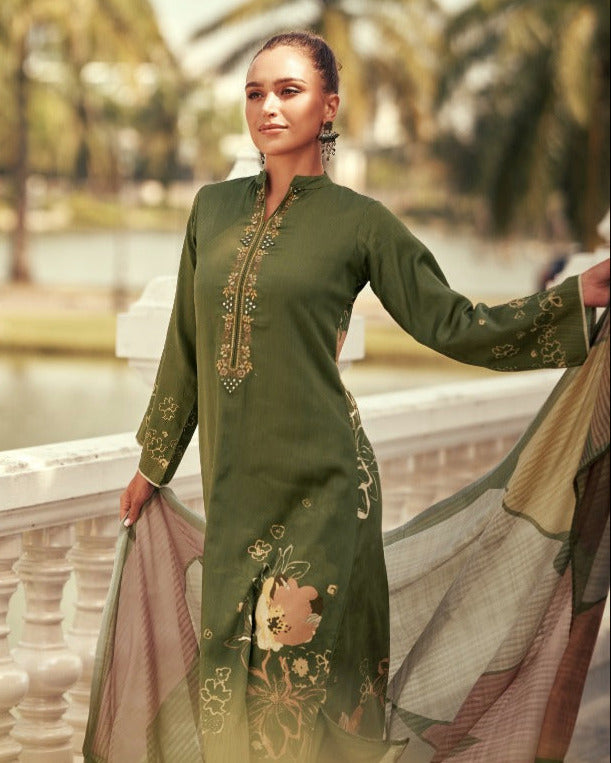 44445 - Printed Cotton Embroidered Suit With Cotton Duppatta