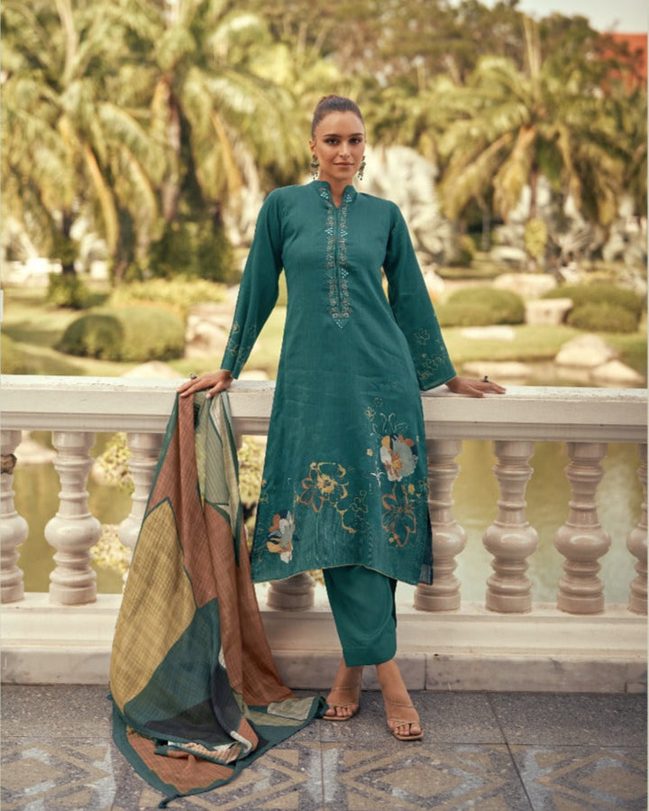 44441 - Printed Cotton Embroidered Suit With Cotton Duppatta