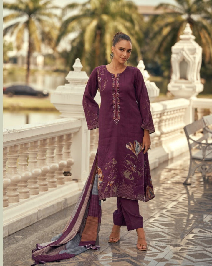 44442 - Printed Cotton Embroidered Suit With Cotton Duppatta