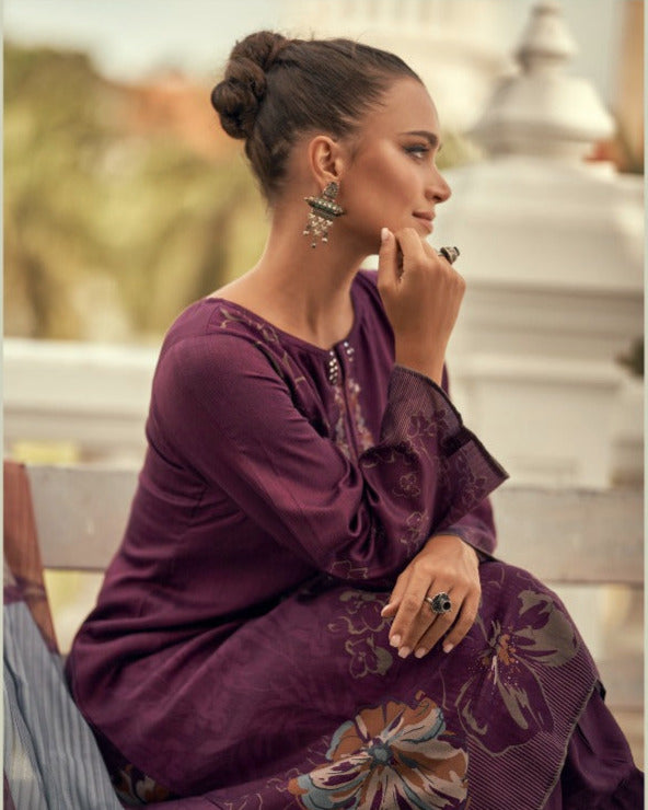 44442 - Printed Cotton Embroidered Suit With Cotton Duppatta