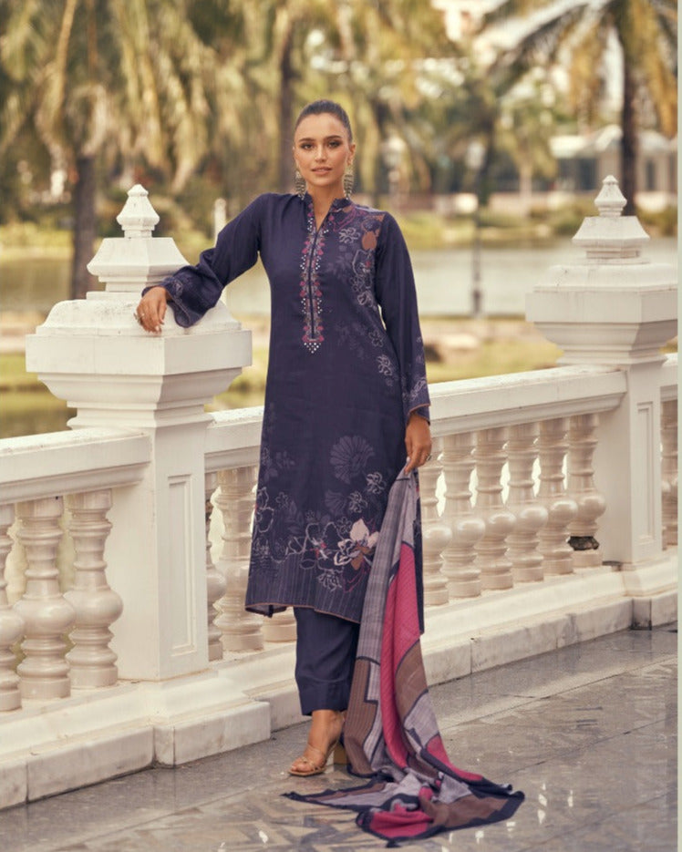 44444 - Printed Cotton Embroidered Suit With Cotton Duppatta