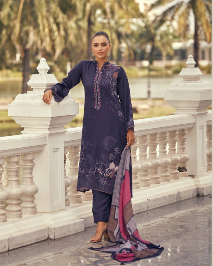 44444 - Printed Cotton Embroidered Suit With Cotton Duppatta
