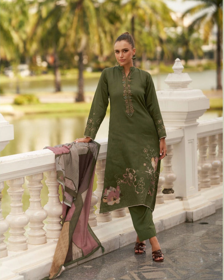 44445 - Printed Cotton Embroidered Suit With Cotton Duppatta