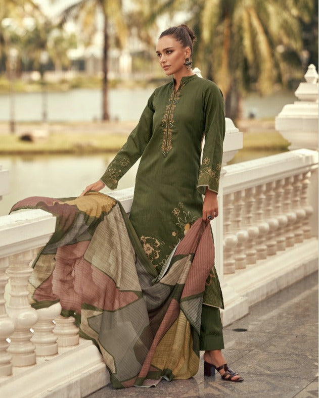 44445 - Printed Cotton Embroidered Suit With Cotton Duppatta