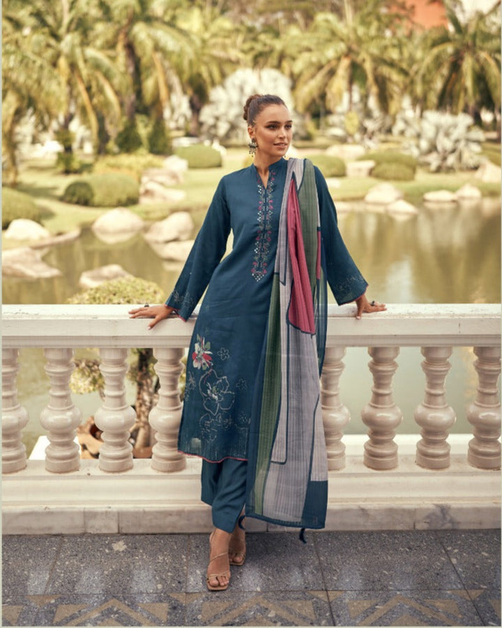 44446 - Printed Cotton Embroidered Suit With Cotton Duppatta