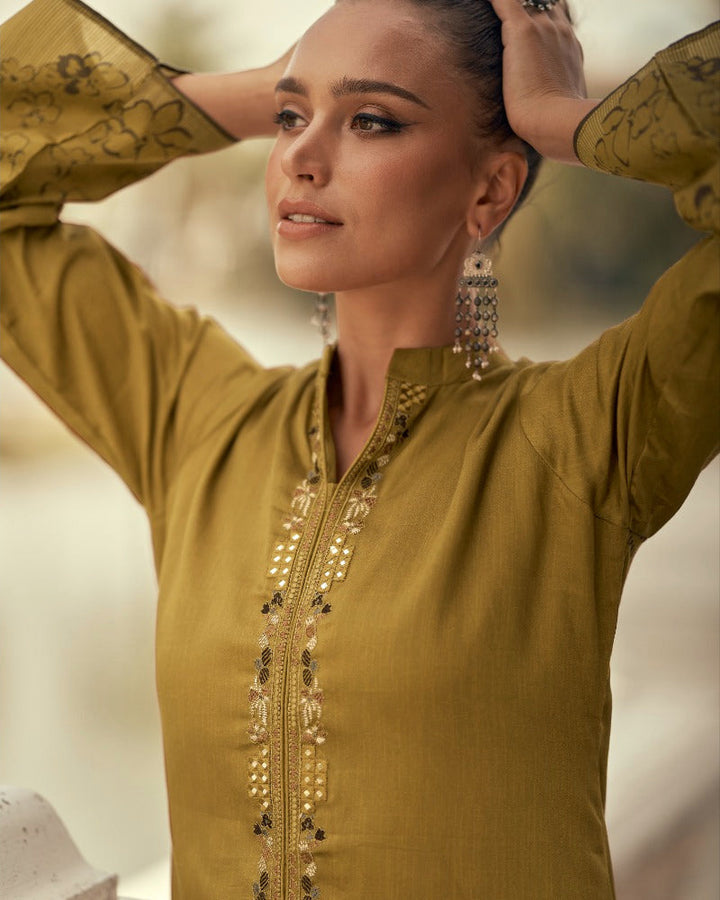 44443 - Printed Cotton Embroidered Suit With Cotton Duppatta